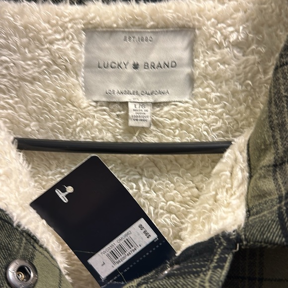 Lucky Brand cotton flannel shirt jacket with Sherpa lining. SZ Large. Snap  NWT - Picture 2 of 6